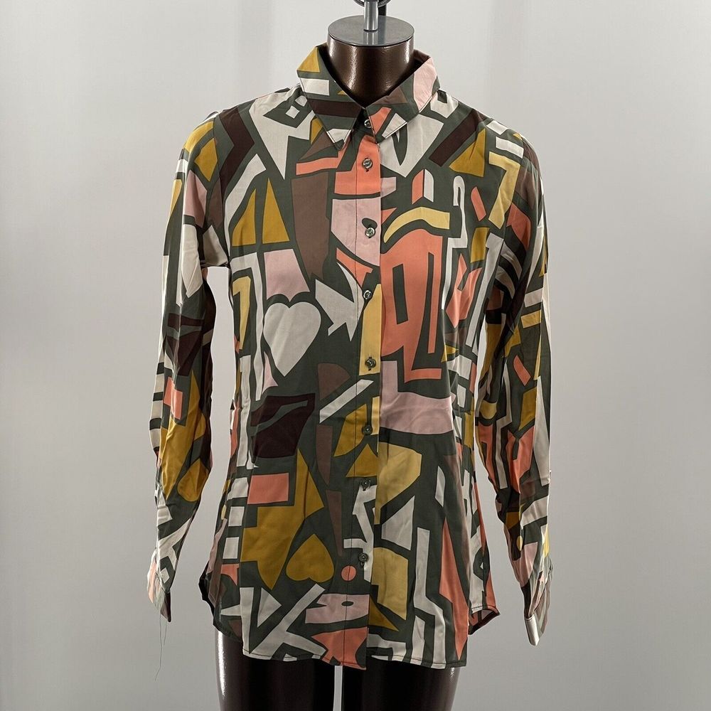 Big‎ Dart Abstract Geometric Print Long Sleeve Button Up Shirt Multicolor